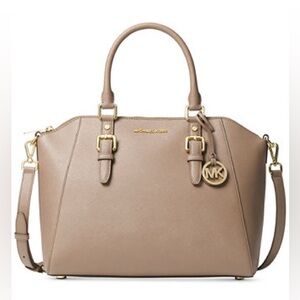 MICHAEL Michael Kors Ciara Large Saffiano Leather Satchel Purse Handbag Truffle